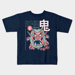 Funny Retro 90s Japanese Kawaii Oni Demon Yokai Kids T-Shirt